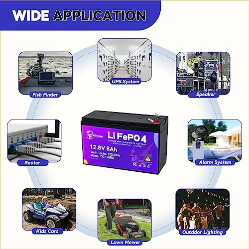 12V 8Ah Lithium Battery, 5000  Deep Cycle LiFePO4 Battery with 10A BMS for Fish Finder, UPS System, Router, Kids Cars