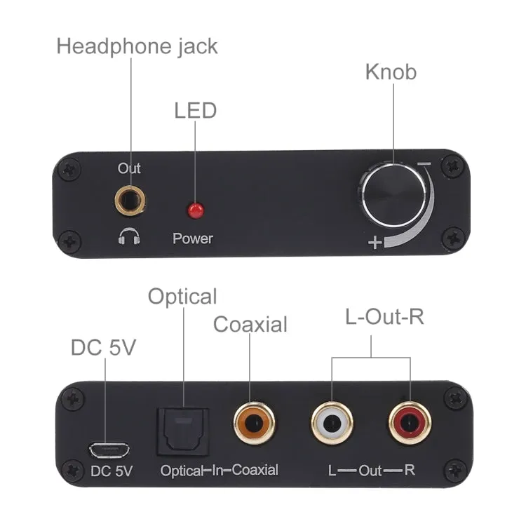 192KHz DAC Converter HD HIFI Optical to RCA 3.5mm Headphone 5.1 Channel Digital Audio Converter with Volume Control