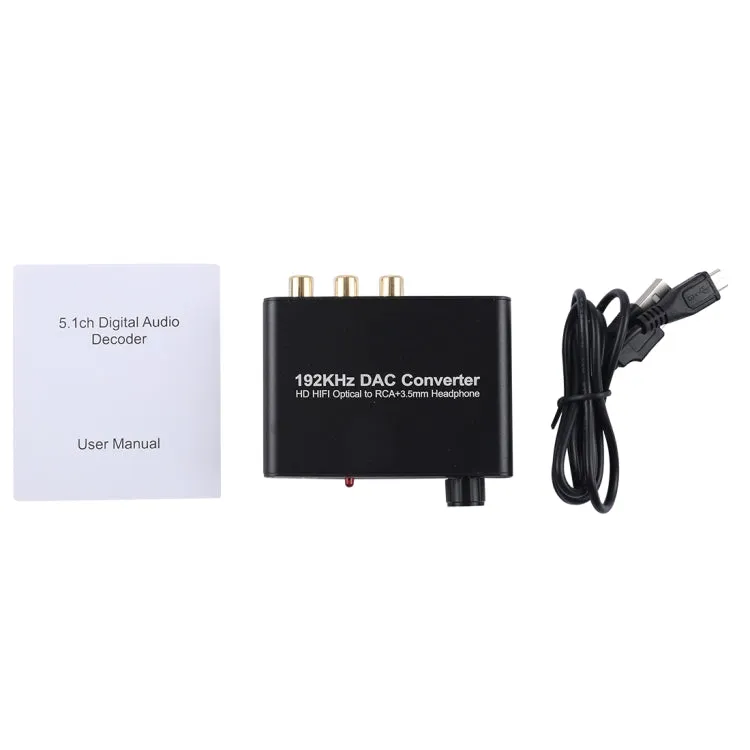 192KHz DAC Converter HD HIFI Optical to RCA 3.5mm Headphone 5.1 Channel Digital Audio Converter with Volume Control