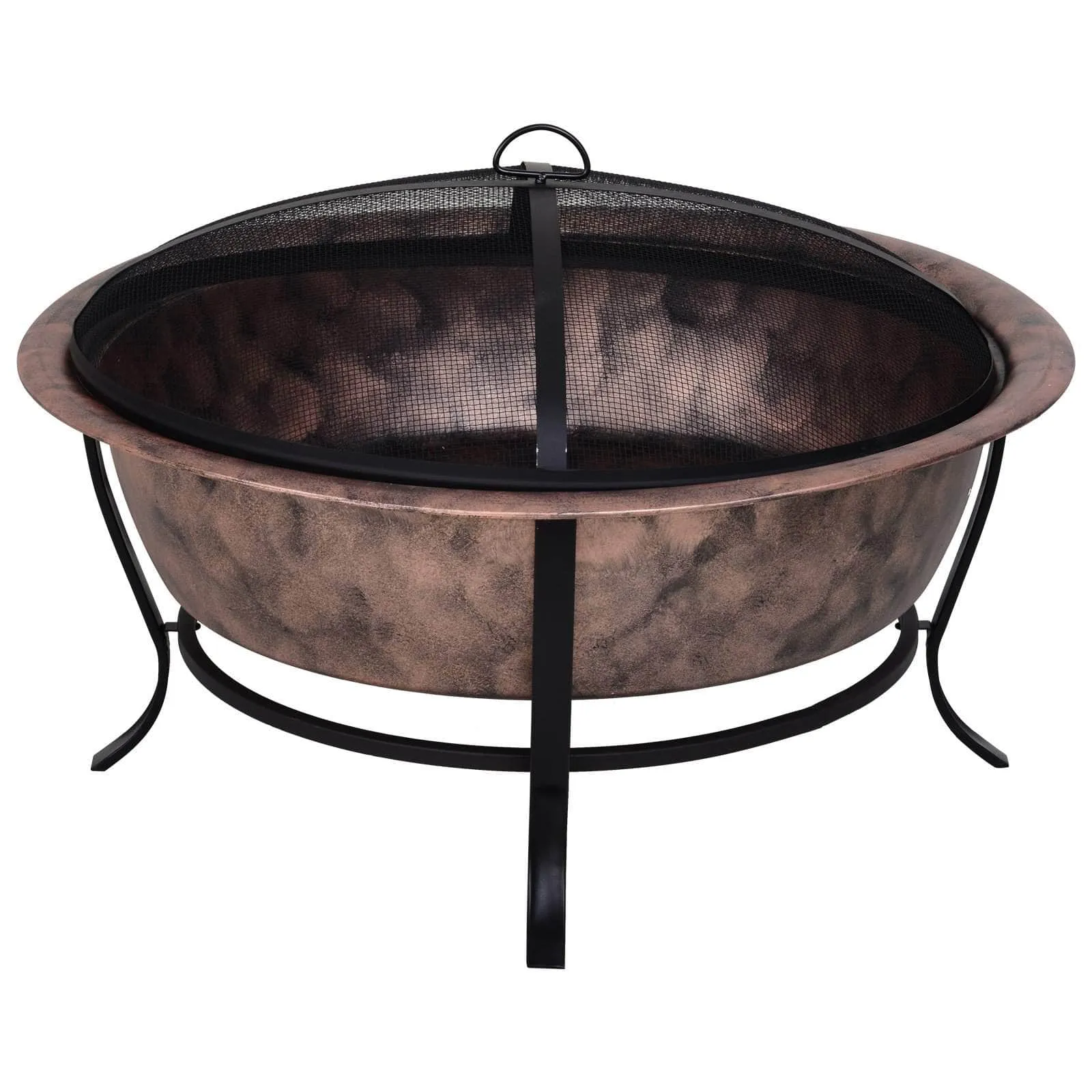 35 Inch Portable Wood Burning Round Steel Outdoor Fire Pit with Copper Basin and Black Frame