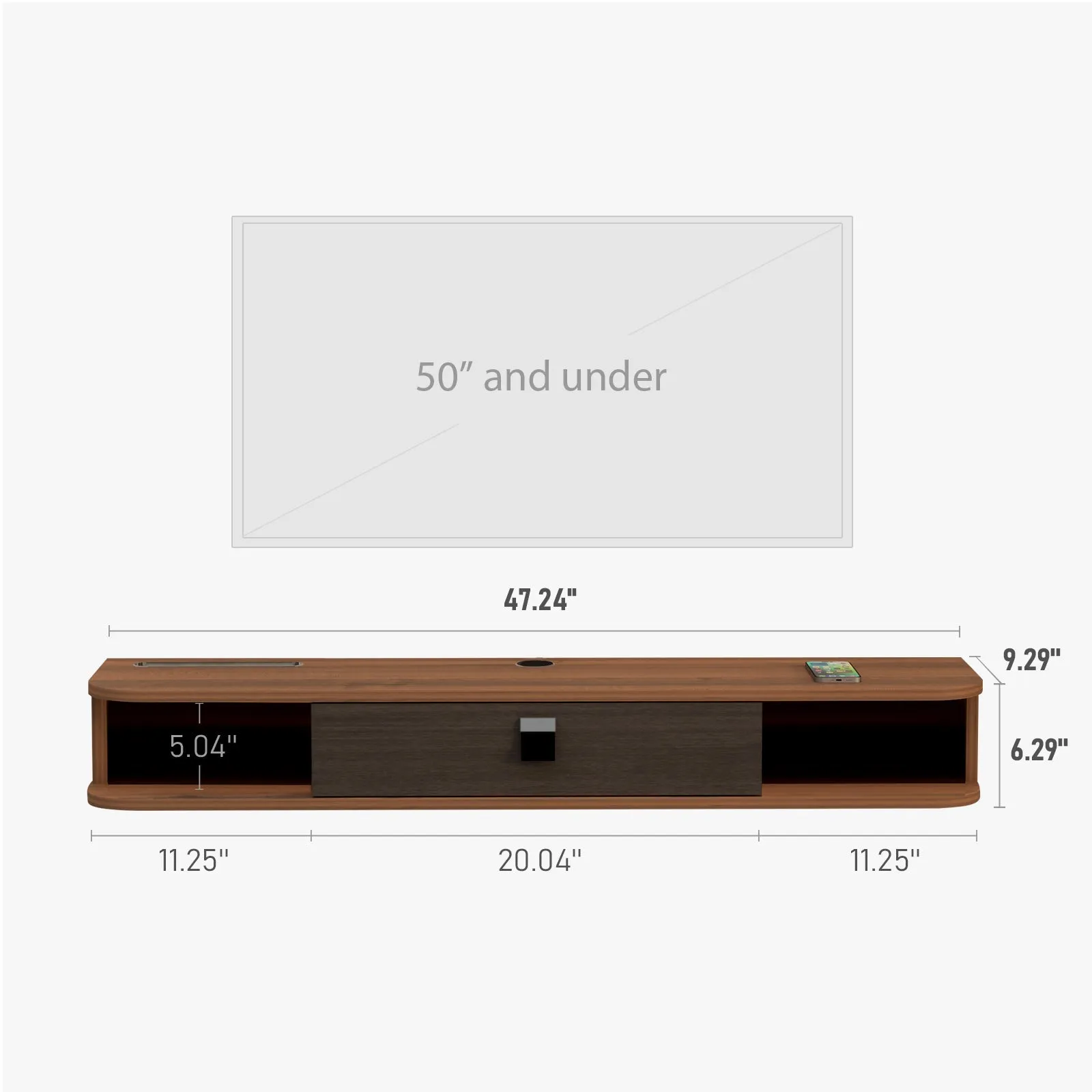 47" Eclan Floating TV Stand, Walnut