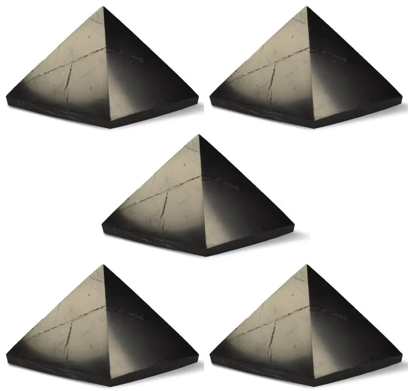 5 Pcs Authentic Shungite Pyramids Polished, 50 mm / 1.96" Real Shungite Stones Shungite Crystal Pyramid Home Protection Room Decor Office Decor Authentic Crystals Black Pyramid 50 mm / 1.96"