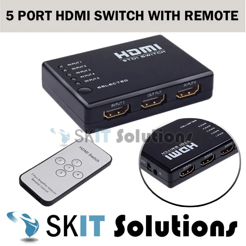 5 Port HDMI Switch 5to1 Switcher Hub Remote Control