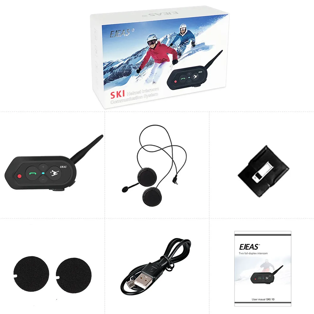 500Mah 1200M EJEAS Motorcycle Skiing Helmet Intercom Headset with Bluetooth Function