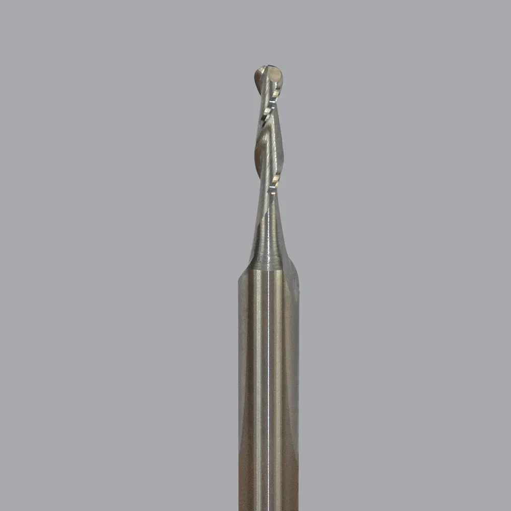 52-240B, 0.125" Dia, 0.5" LOC, 0.25" Shank Dia, 2" OAL, 2 Flute Upcut Ballnose Router Bit