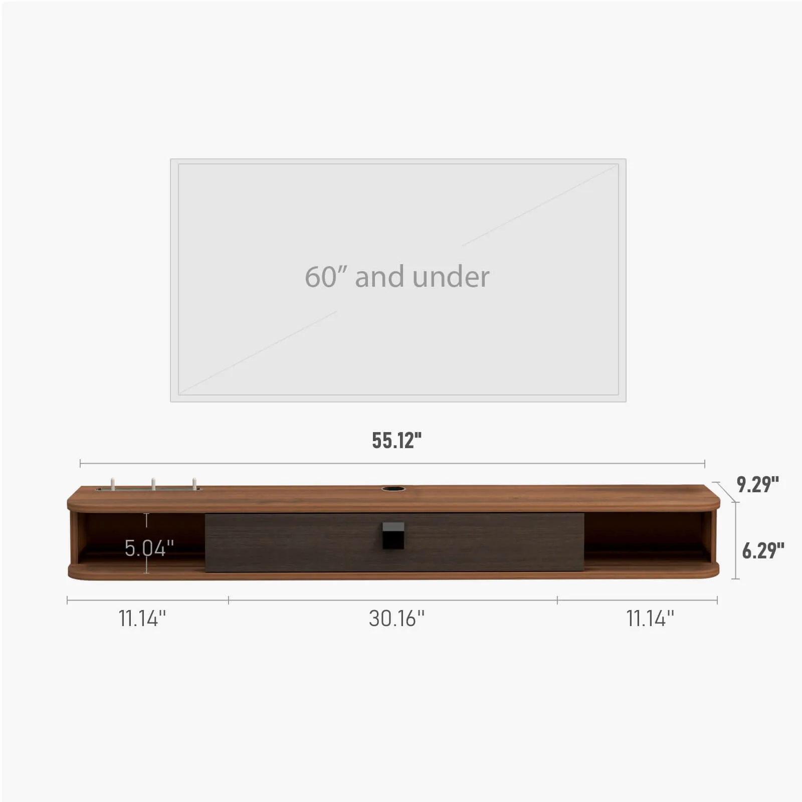 55" Eclan Floating TV Stand, Walnut
