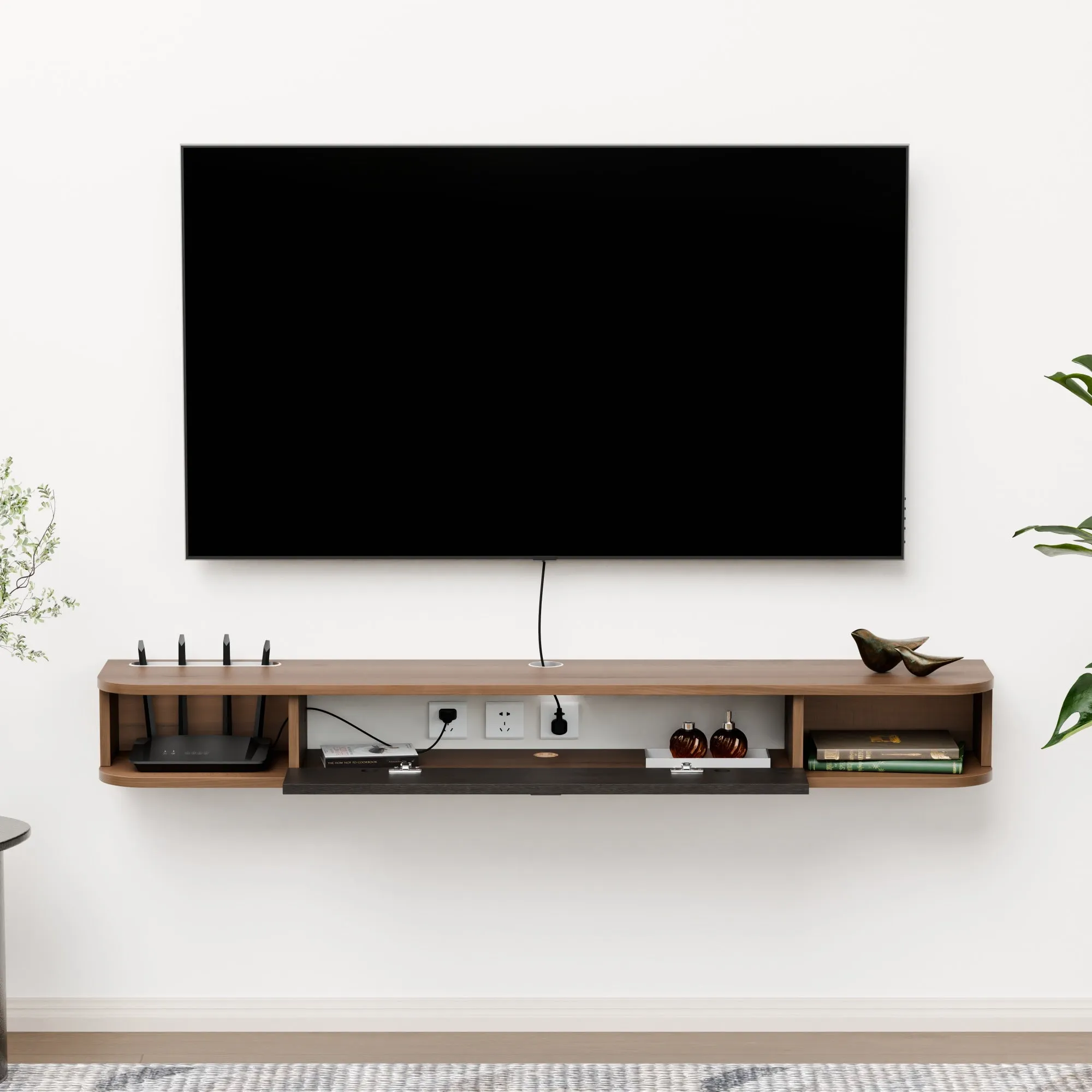 55" Eclan Floating TV Stand, Walnut