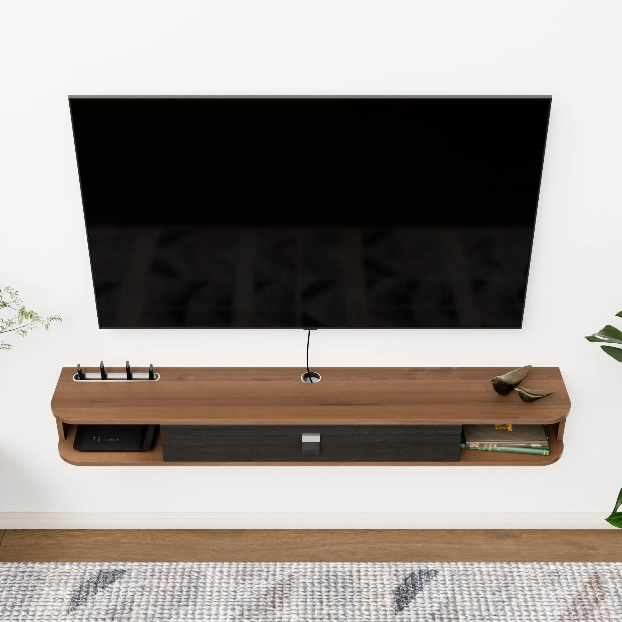 55" Eclan Floating TV Stand, Walnut