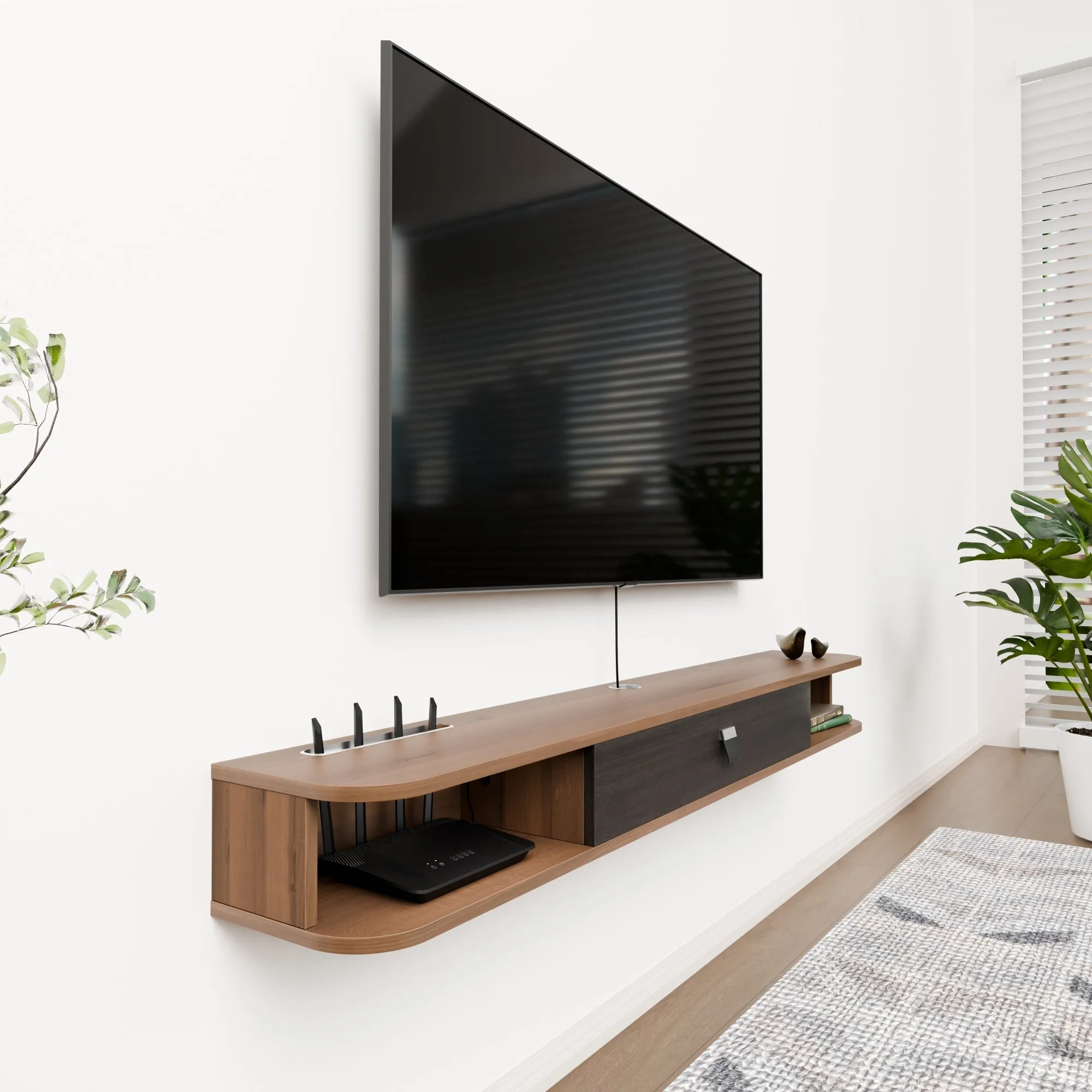 63" Eclan Floating TV Stand, Walnut