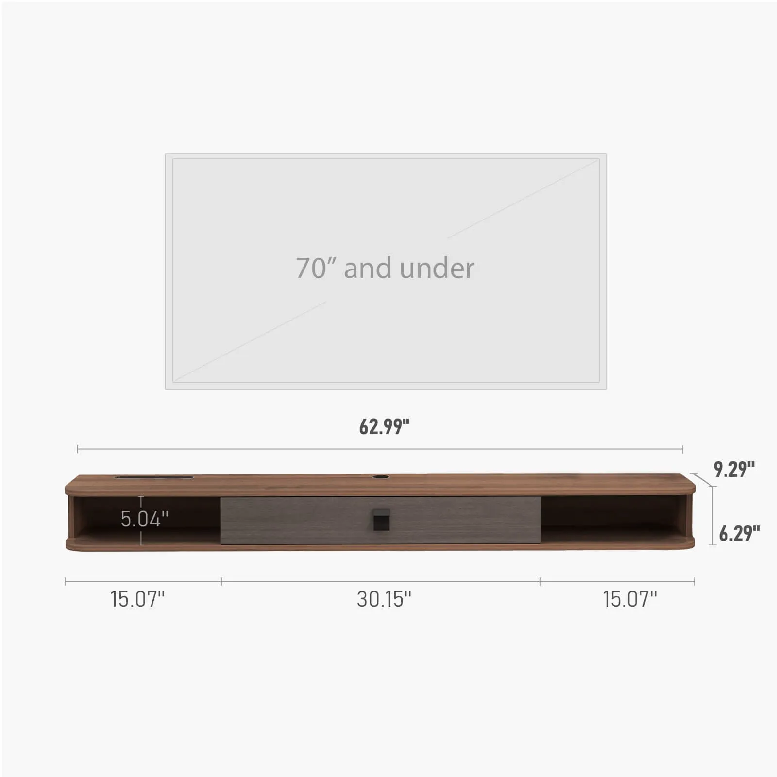 63" Eclan Floating TV Stand, Walnut