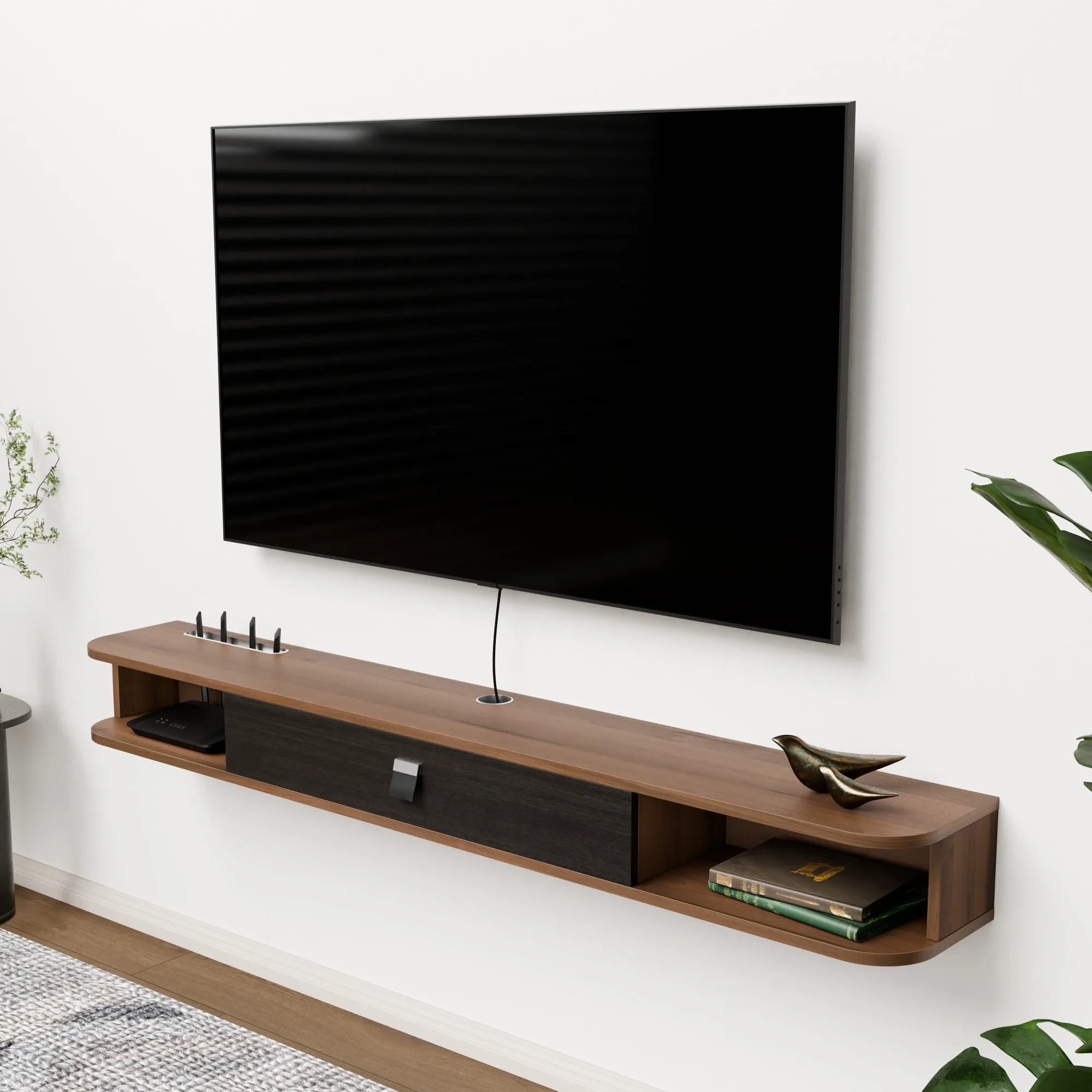 63" Eclan Floating TV Stand, Walnut