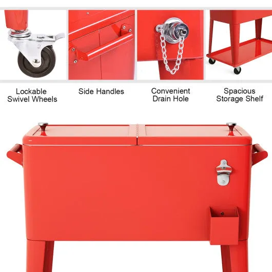 80 Quart Outdoor Patio Rolling Steel Construction Cooler