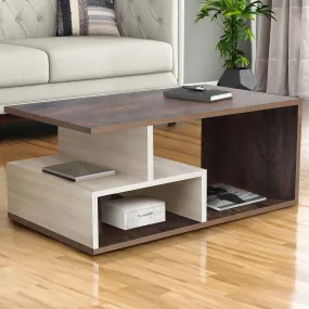 ABOUT SPACE Coffee Table - Portable Wooden Centre Table with Storage & Open Rack - DIY Furniture - Sofa Tea Poyee Table for Living Room, Home, Office Tea Table(Beige & Walnut - L 101 x B 40 x H 47 cm)