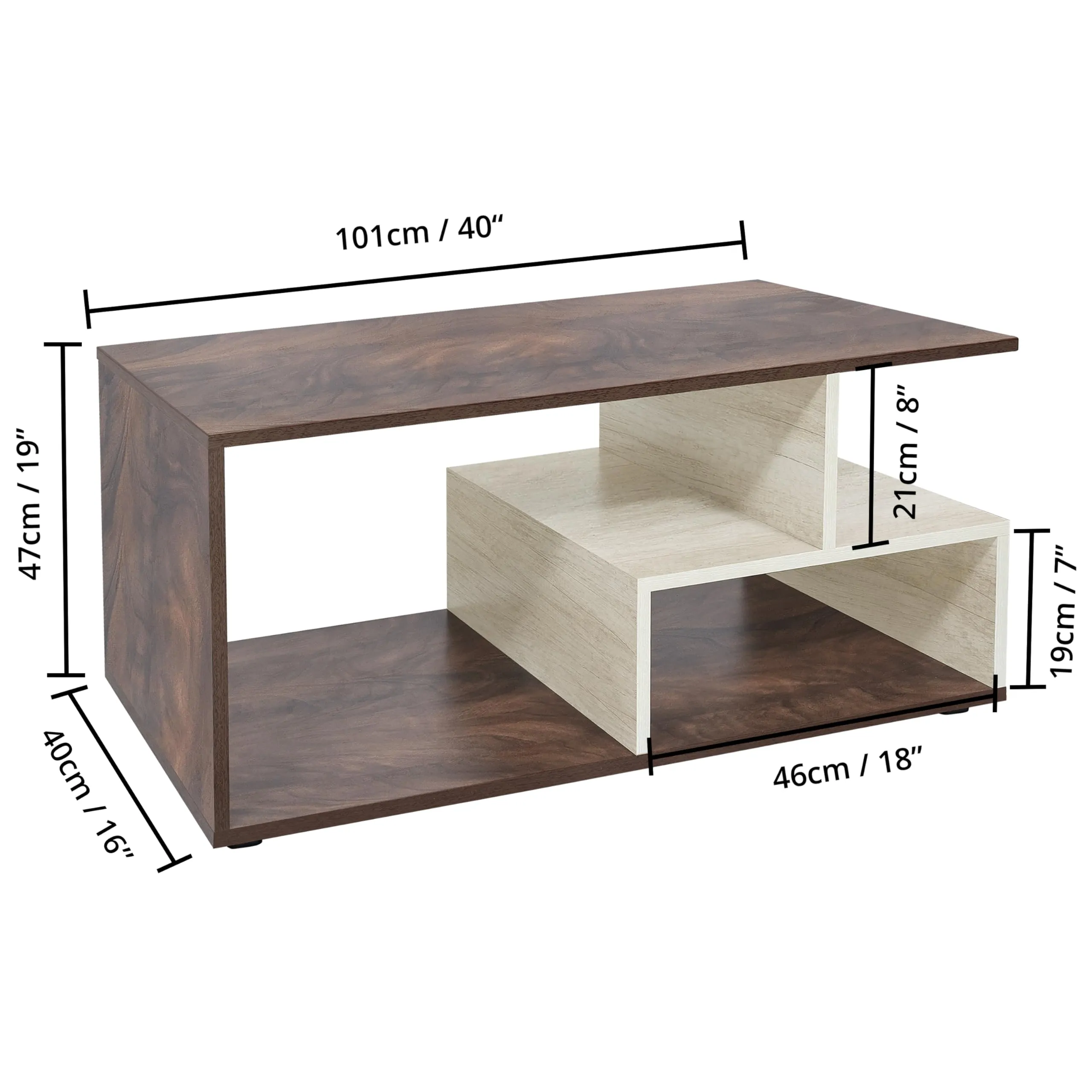 ABOUT SPACE Coffee Table - Portable Wooden Centre Table with Storage & Open Rack - DIY Furniture - Sofa Tea Poyee Table for Living Room, Home, Office Tea Table(Beige & Walnut - L 101 x B 40 x H 47 cm)