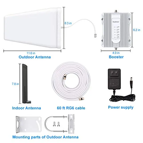 Amazboost Cell Phone Booster for Home -Up to 2,500 sq ft,Cell Phone Signal Booster Kit,All U.S. Carriers -Verizon,AT&T, T-Mobile, Sprint & More-4G 3G 2G LTE FCC Approved