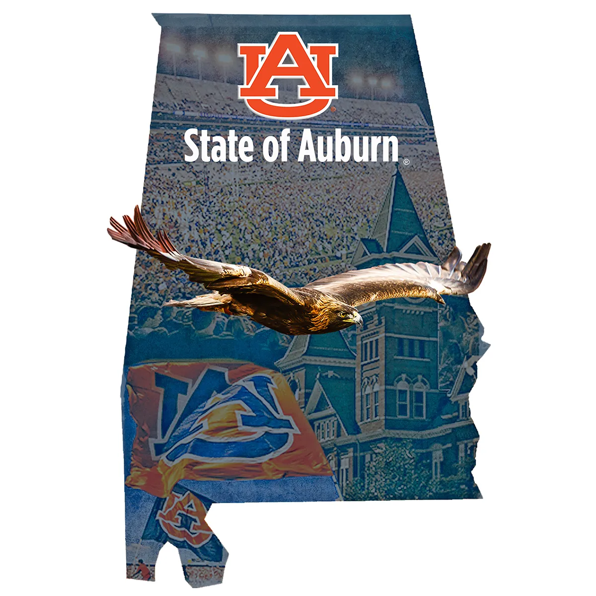 Auburn Tigers - State of Auburn Two Layer Acrylic Dimensional Wall Art