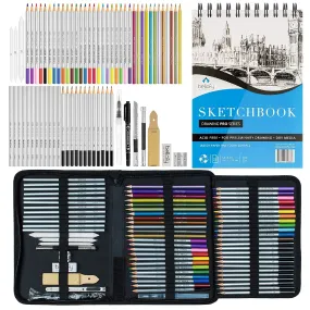 Bellofy Sketching Drawing Kit Set 72 Pieces And 100 Sheets Sketchbook | Art Supplies for Teen Adults | Art Pencils Coloring Set