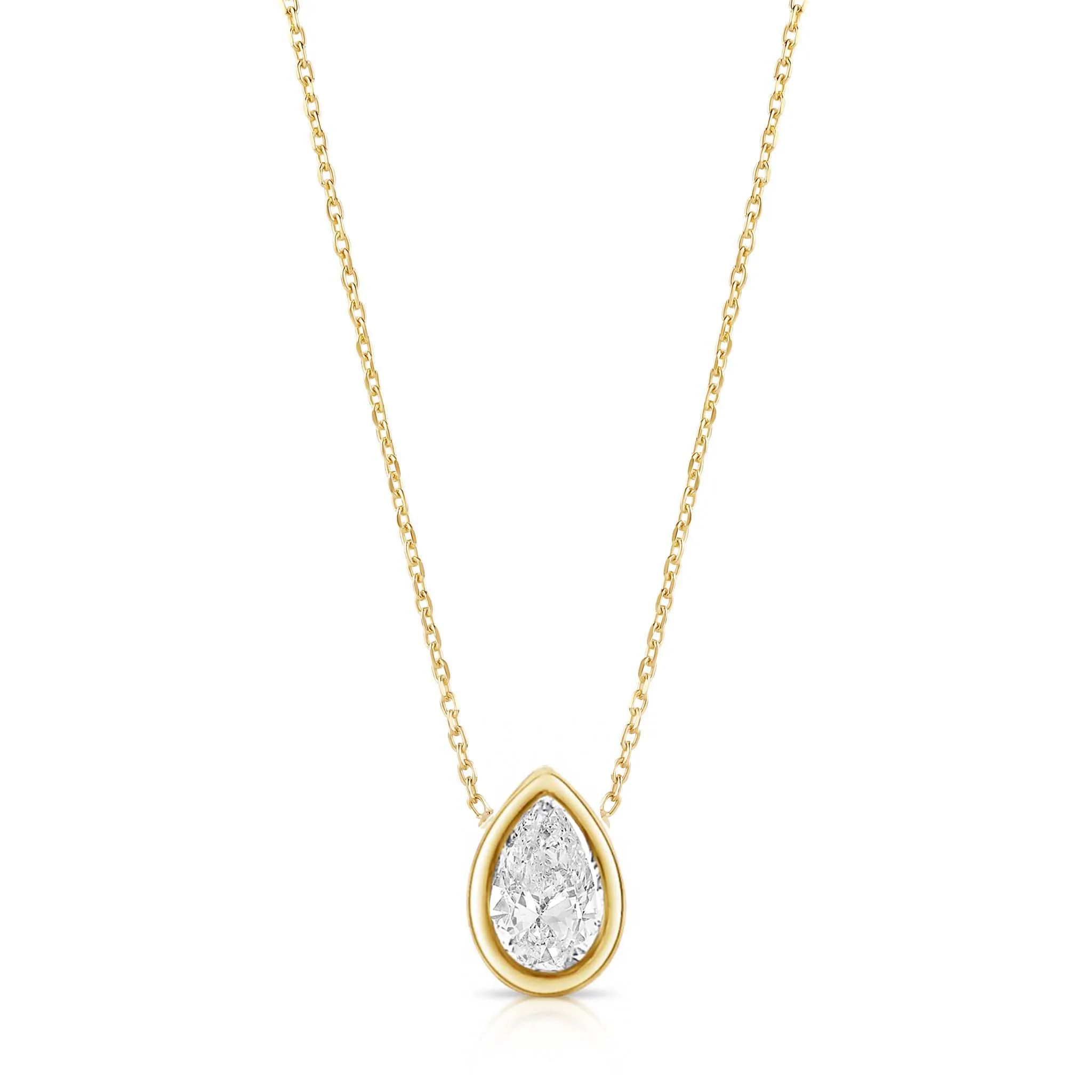 Bezel Set 1ct Pear Cut Lab Diamond Solitaire Necklace