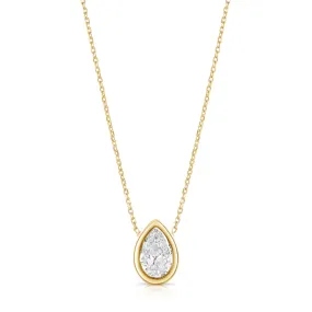 Bezel Set 1ct Pear Cut Lab Diamond Solitaire Necklace