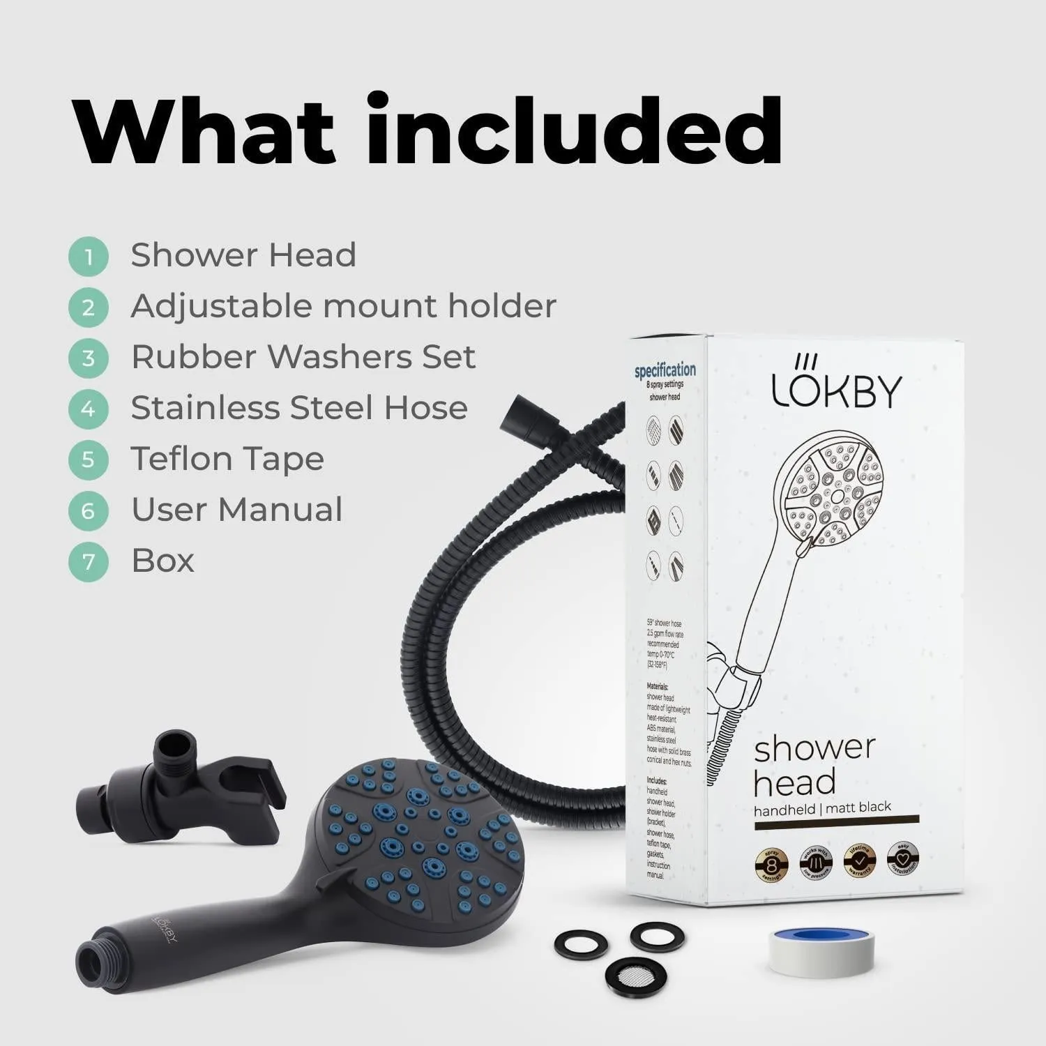 Black High Pressure Shower Head with Handheld 8 Spray Settings Removable Head