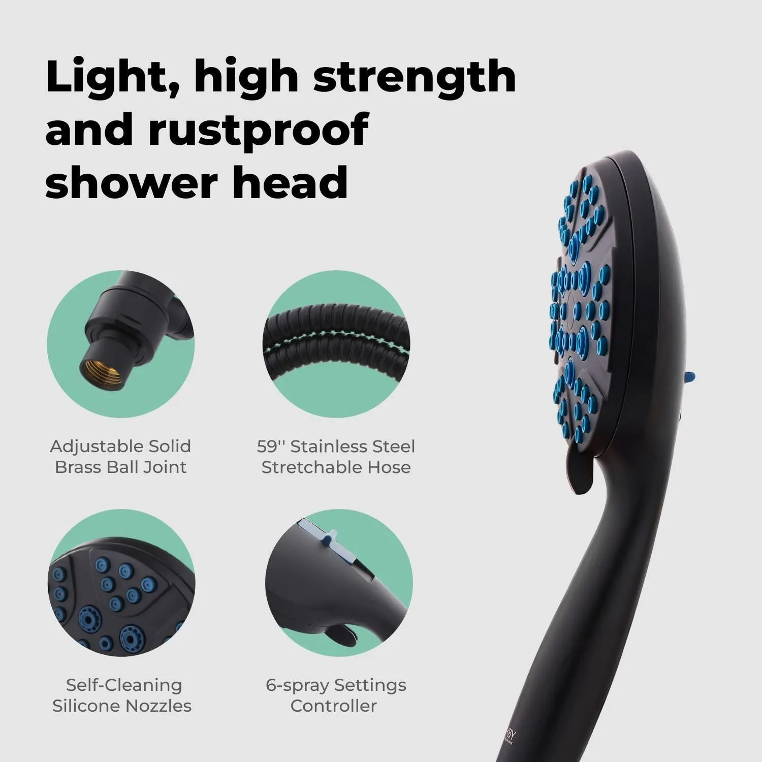 Black High Pressure Shower Head with Handheld 8 Spray Settings Removable Head