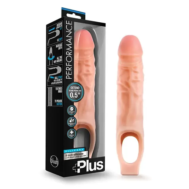 Enhanced Silicone Cock Sheath Extender with 11.5-inch Performance Plus for Increased Pleasure - Beige