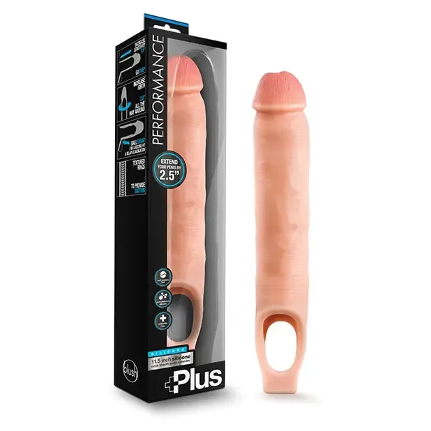 Enhanced Silicone Cock Sheath Extender with 11.5-inch Performance Plus for Increased Pleasure - Beige