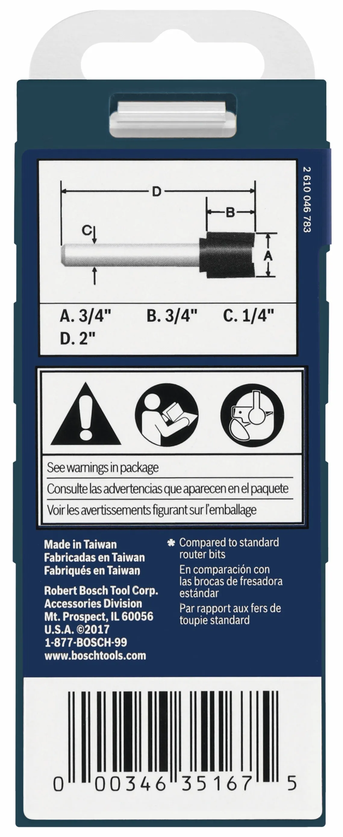 BOSCH 85248MC 3/4 In. x 3/4 In. Carbide-Tipped Hinge Mortising Router Bit