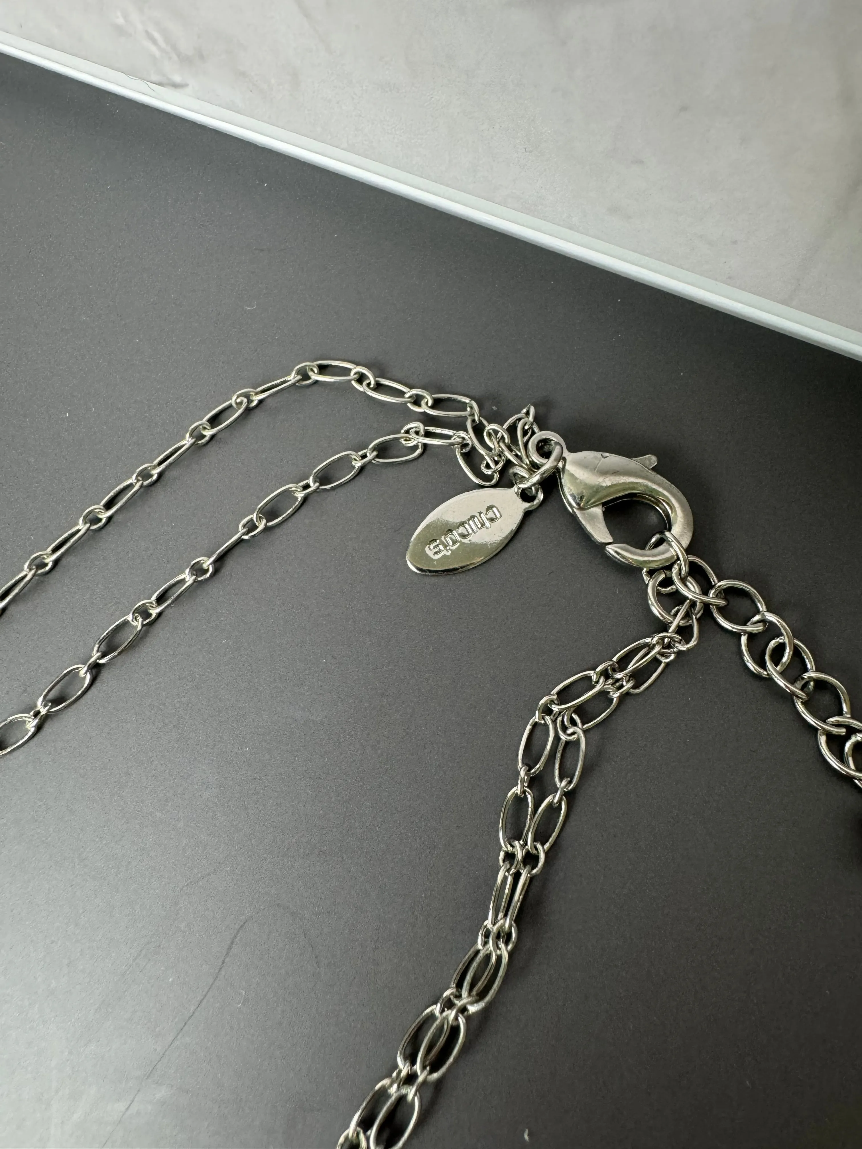 Chicos Blue & Cream Stone Teadrop Pendant Silver Tone Necklace