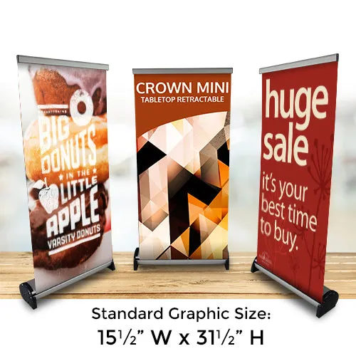Crown Mini Tabletop Retractable Banner Stand | 15.5" Wide Banner | Single Sided Bannerstand