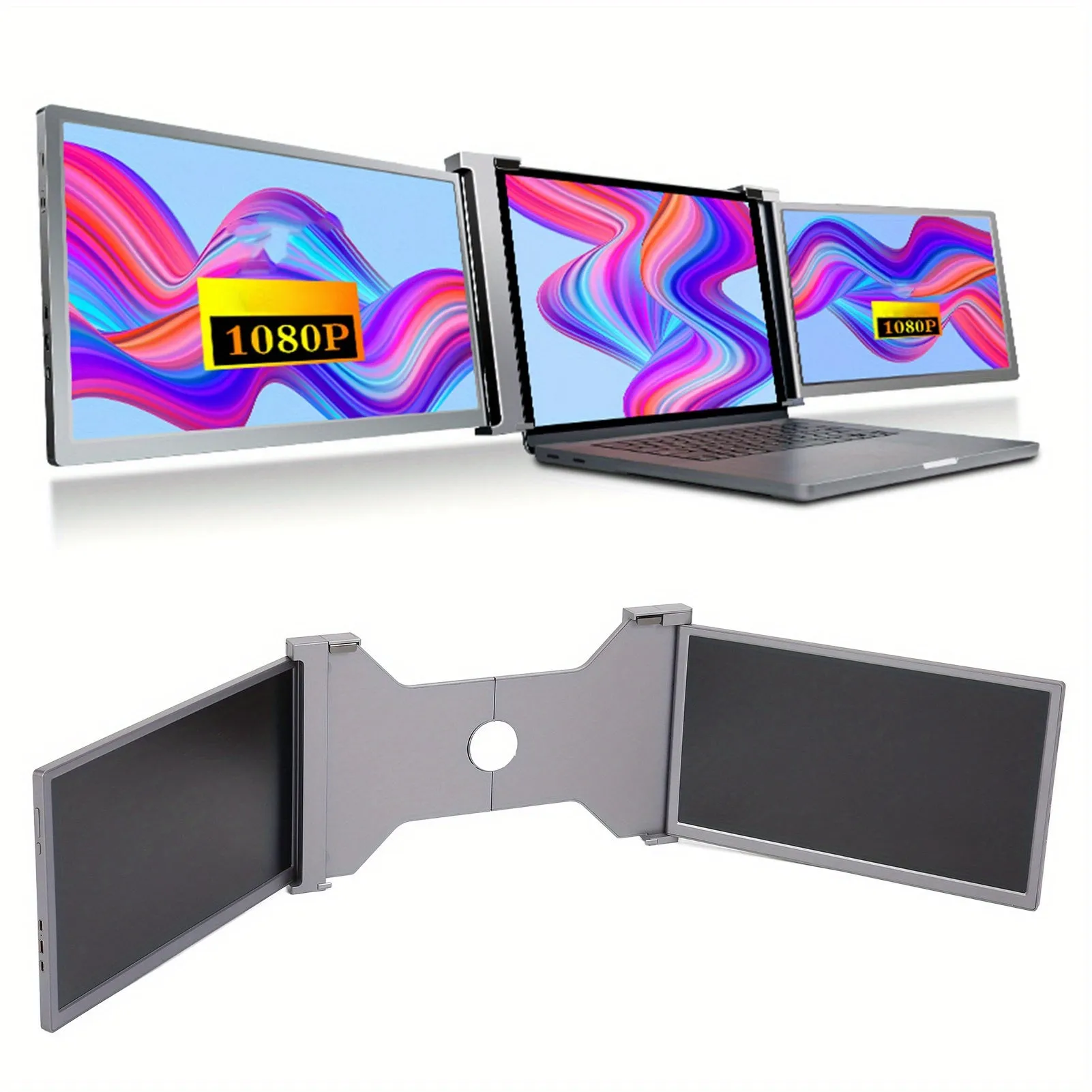 Dual Extender Screen 38.1cm FHD 1080P IPS Folding Dual Monitor Extender Portable Monitor for Laptops PCs Mobile Phones Space Gray
