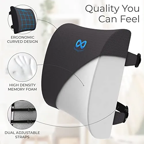 Everlasting Comfort Lumbar Support Pillow for Office Chair Back - Improve Posture While Sitting - Memory Foam Cushion Design for Computer Desk, Car, Gaming, Couch, Recliner