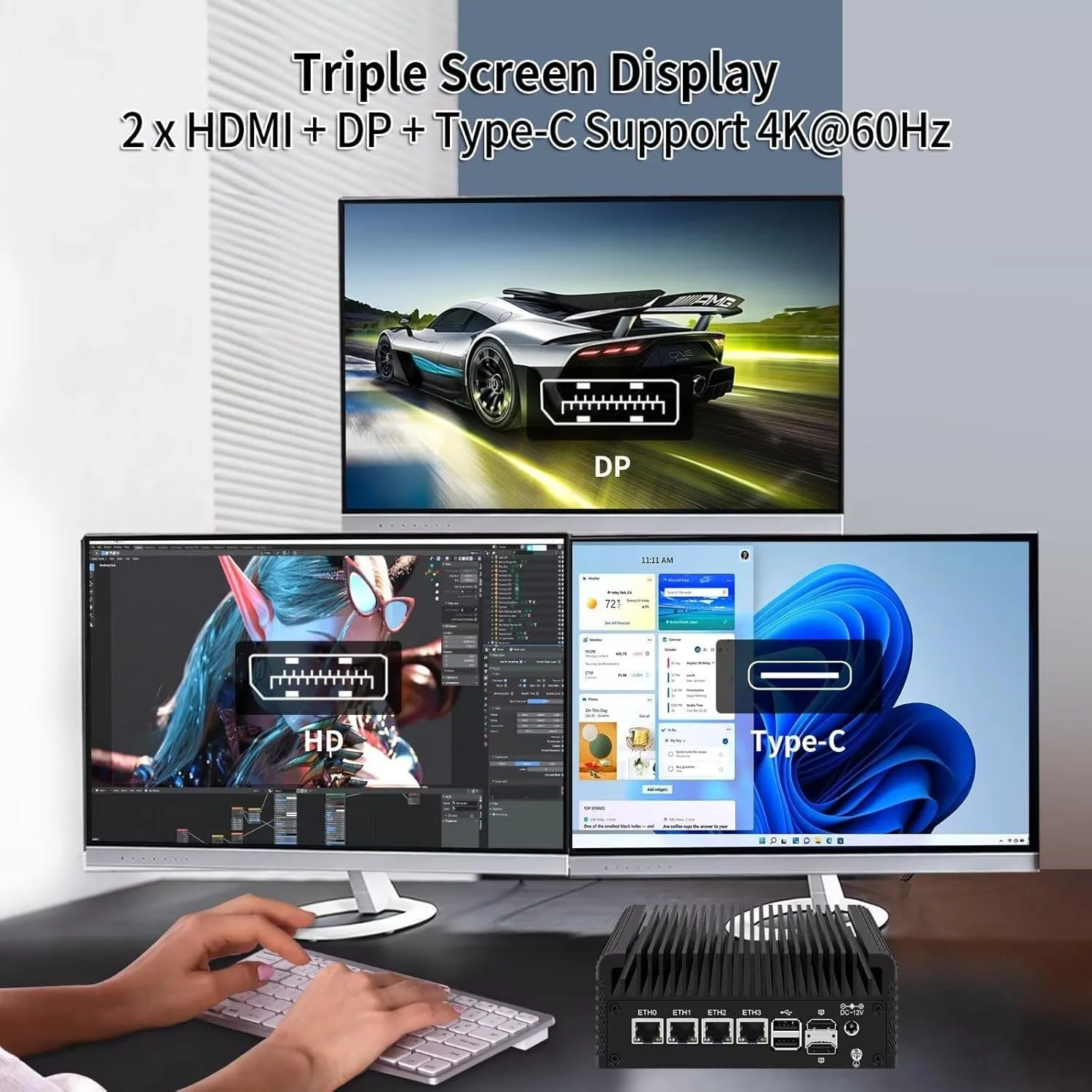 Firewall Mini PC I3 N355 (Up to 3.9Ghz), Fanless Network Appliance with 4 X 2.5Gbe I226-V, Win/Opnsense Router PC 32G DDR5 RAM