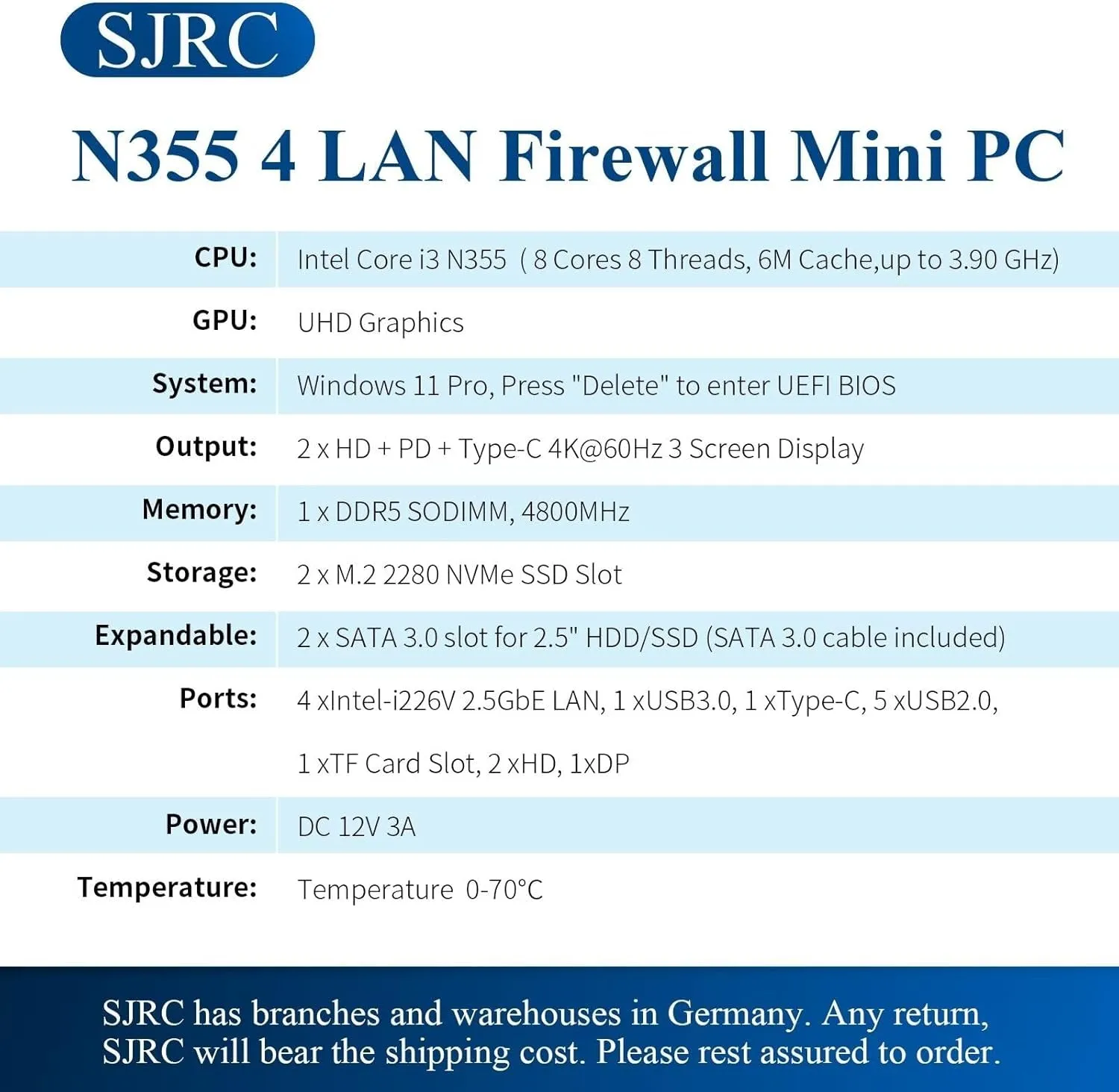 Firewall Mini PC I3 N355 (Up to 3.9Ghz), Fanless Network Appliance with 4 X 2.5Gbe I226-V, Win/Opnsense Router PC 32G DDR5 RAM