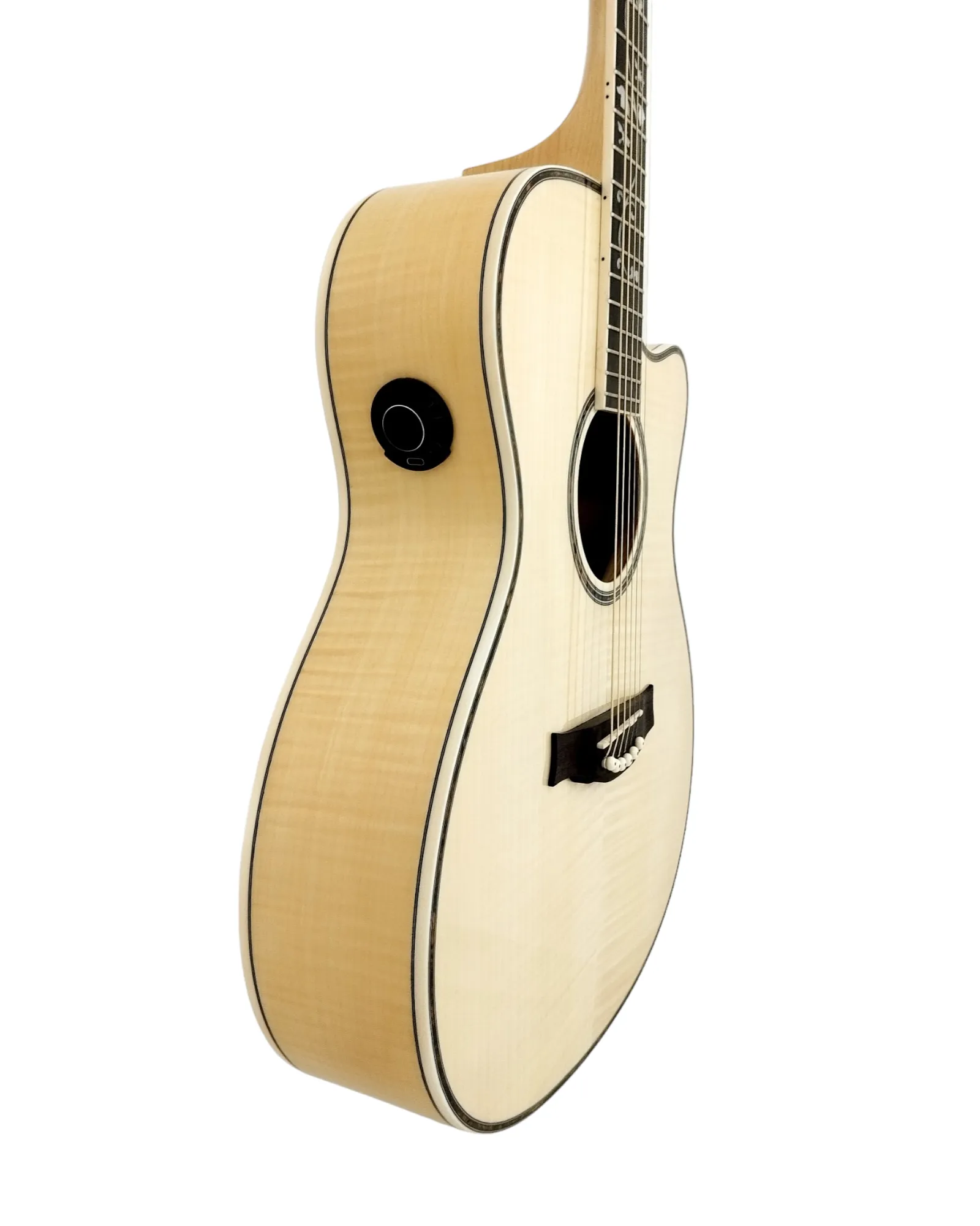 Haze SDG837SPCEQN All Flame Maple with Double OS1 Vibration Pickup Cutaway Acoustic Guitar - Natural