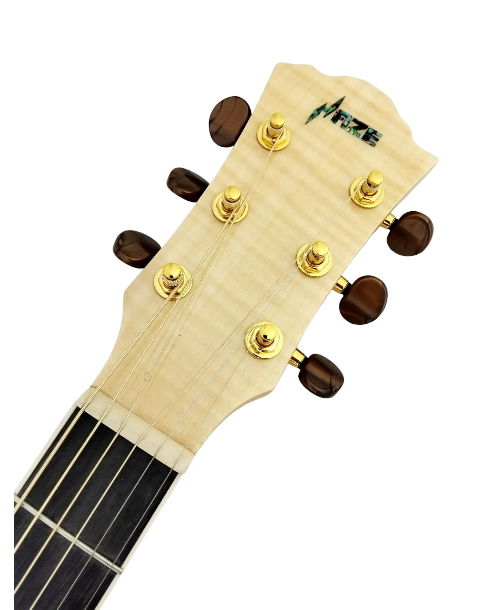Haze SDG837SPCEQN All Flame Maple with Double OS1 Vibration Pickup Cutaway Acoustic Guitar - Natural