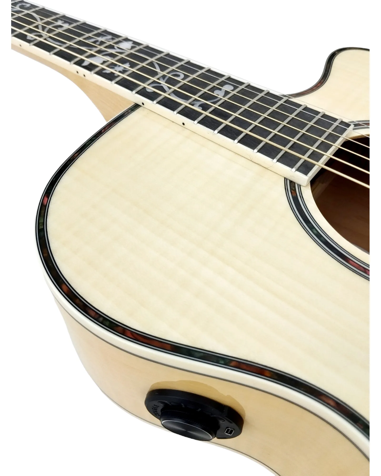 Haze SDG837SPCEQN All Flame Maple with Double OS1 Vibration Pickup Cutaway Acoustic Guitar - Natural