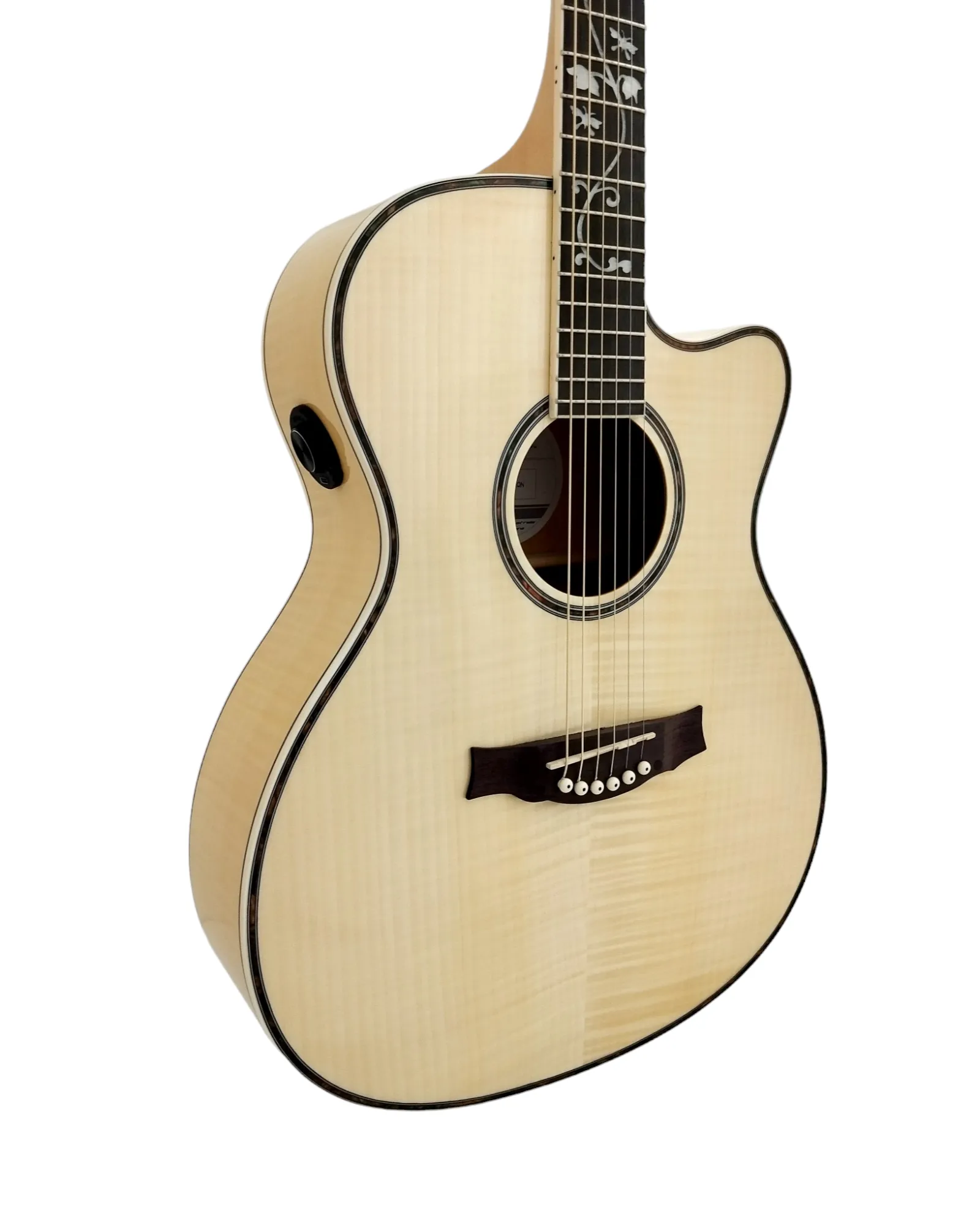Haze SDG837SPCEQN All Flame Maple with Double OS1 Vibration Pickup Cutaway Acoustic Guitar - Natural