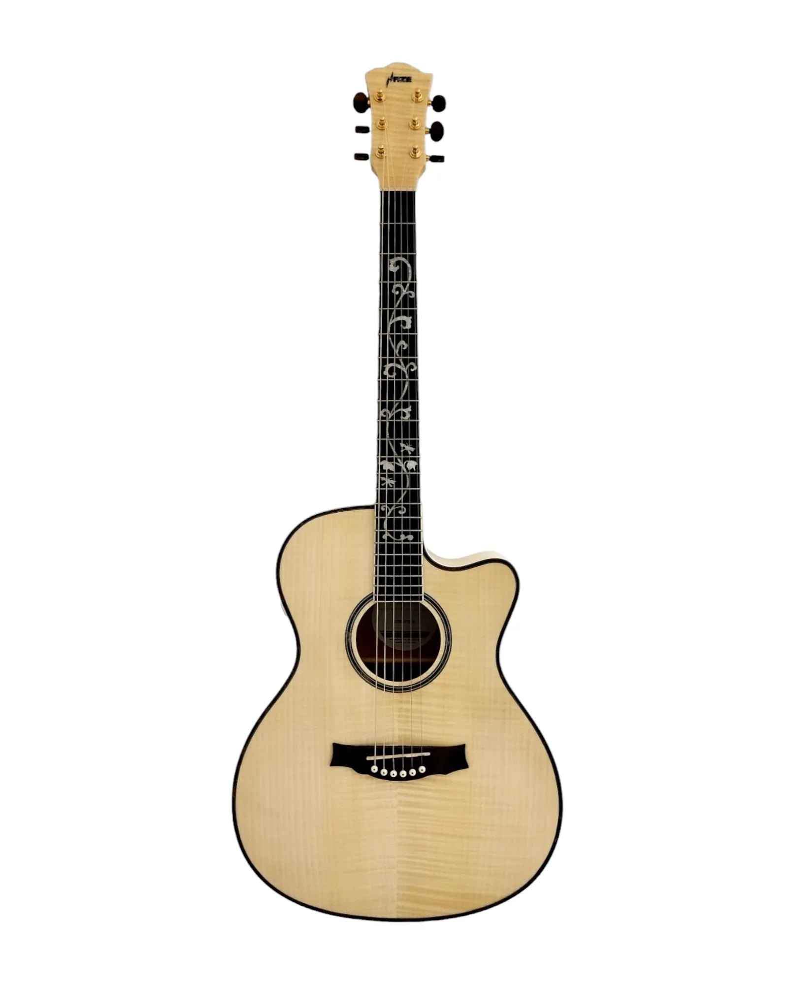 Haze SDG837SPCEQN All Flame Maple with Double OS1 Vibration Pickup Cutaway Acoustic Guitar - Natural