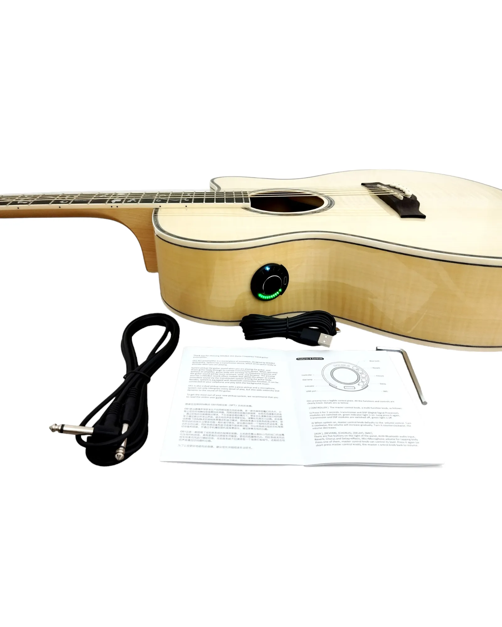 Haze SDG837SPCEQN All Flame Maple with Double OS1 Vibration Pickup Cutaway Acoustic Guitar - Natural