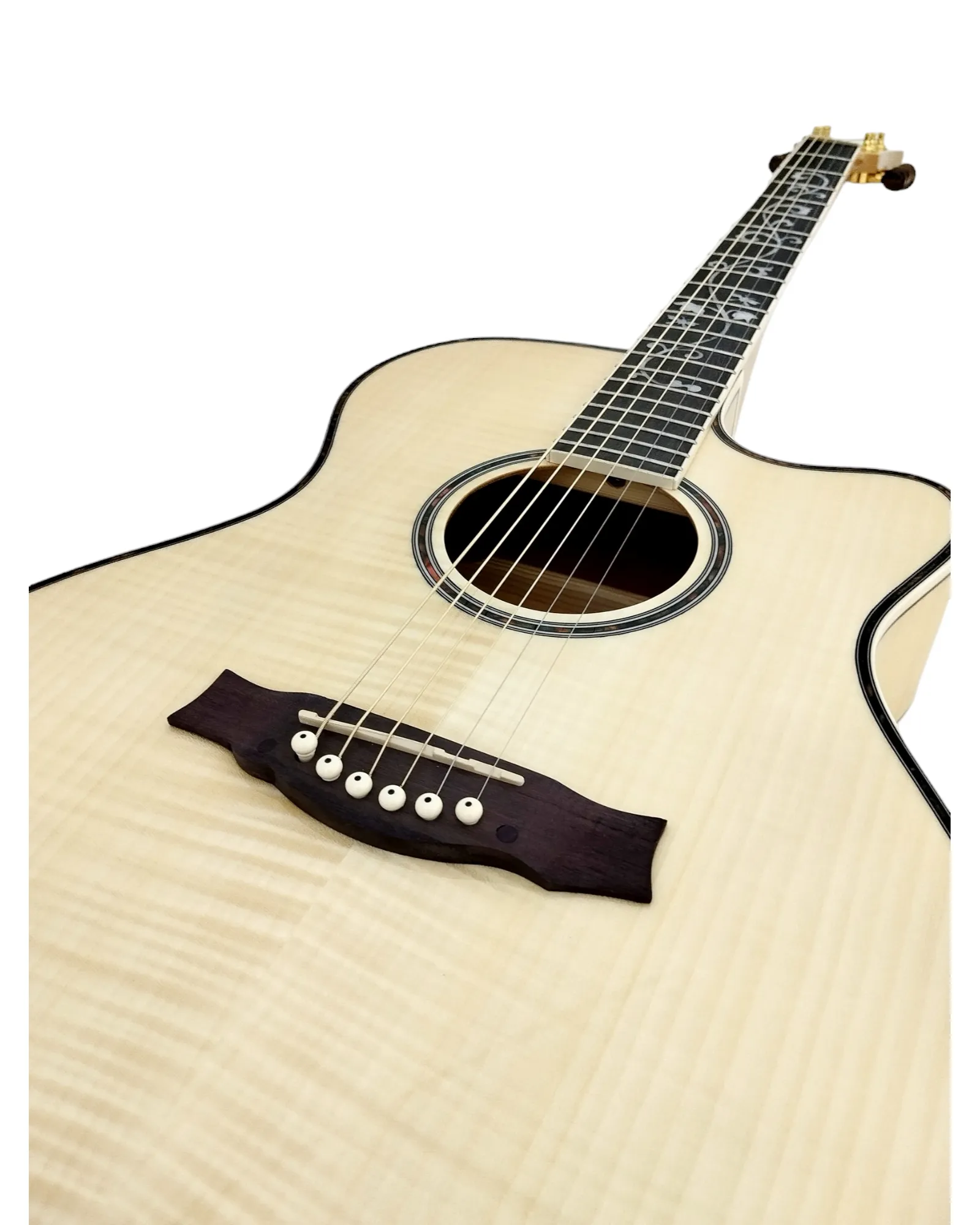 Haze SDG837SPCEQN All Flame Maple with Double OS1 Vibration Pickup Cutaway Acoustic Guitar - Natural