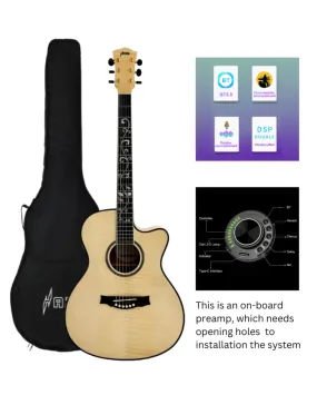 Haze SDG837SPCEQN All Flame Maple with Double OS1 Vibration Pickup Cutaway Acoustic Guitar - Natural