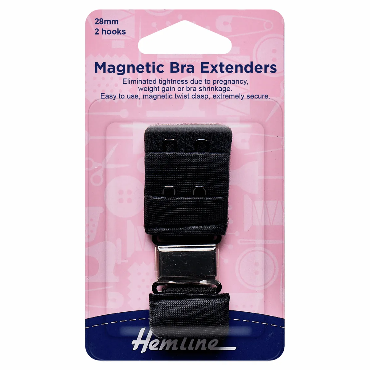 Hemline Magnetic Bra Back Extender - Black 28mm