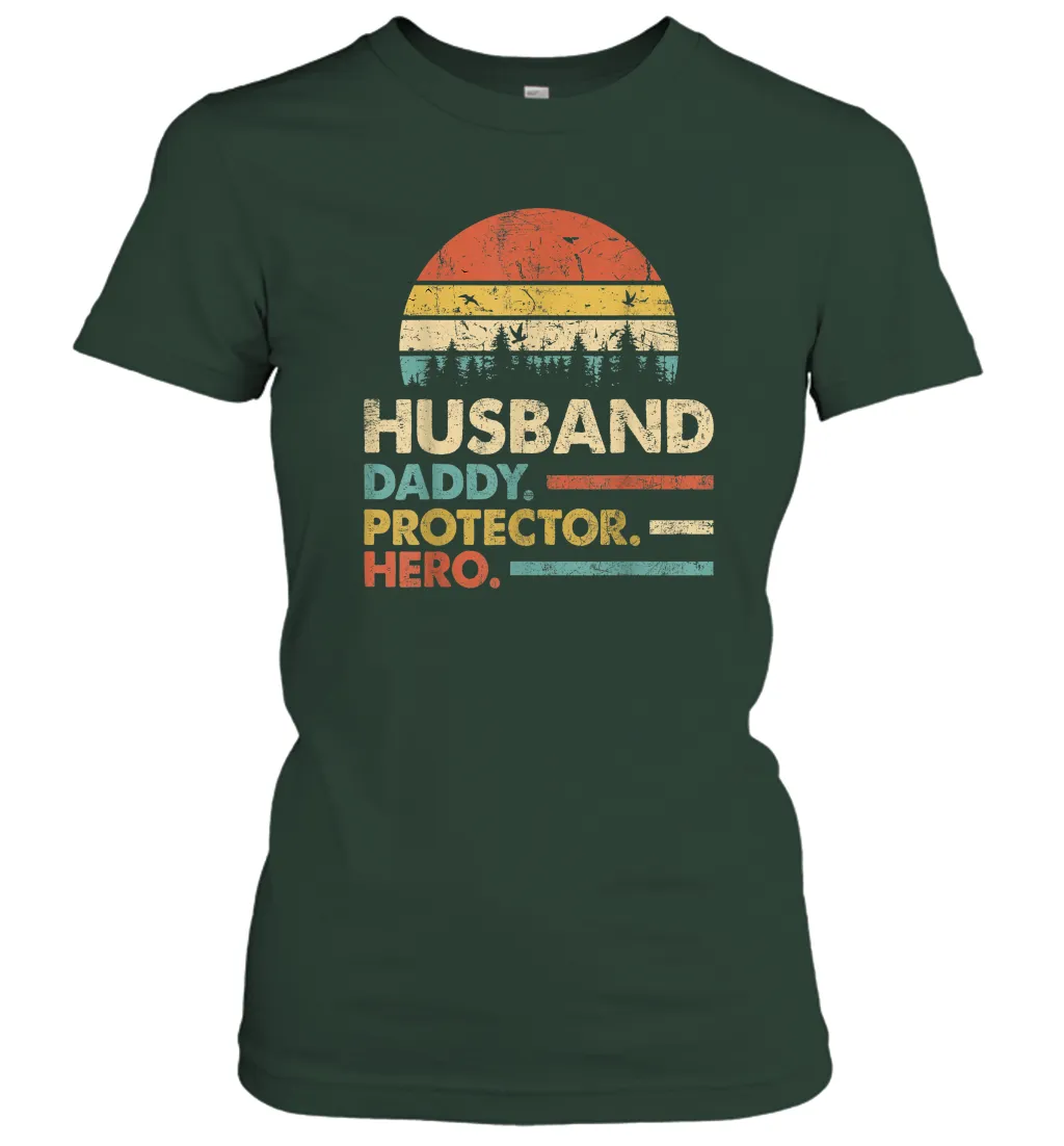 Husband Daddy Protector Hero T Shirt Dad Vintage Papa Gift Women Cotton T-Shirt