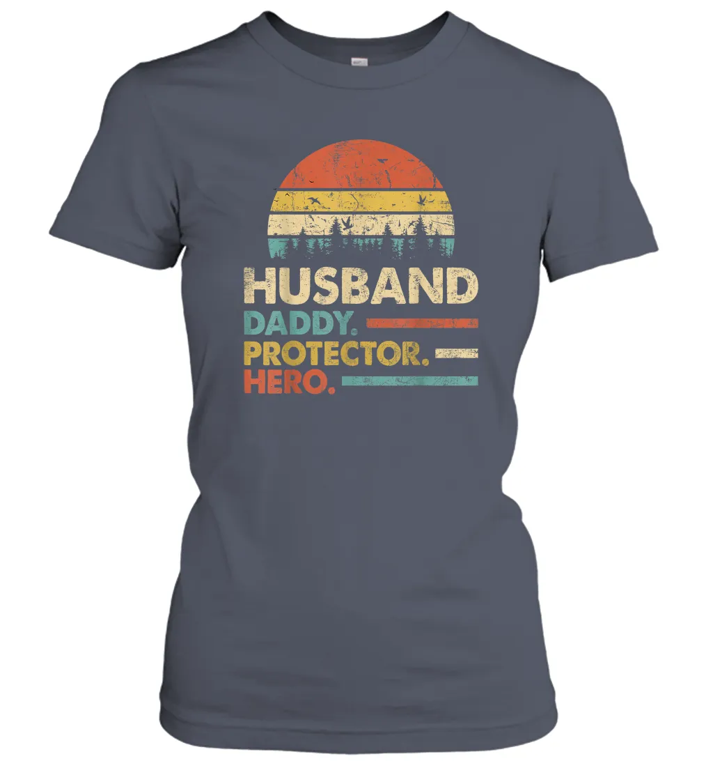 Husband Daddy Protector Hero T Shirt Dad Vintage Papa Gift Women Cotton T-Shirt