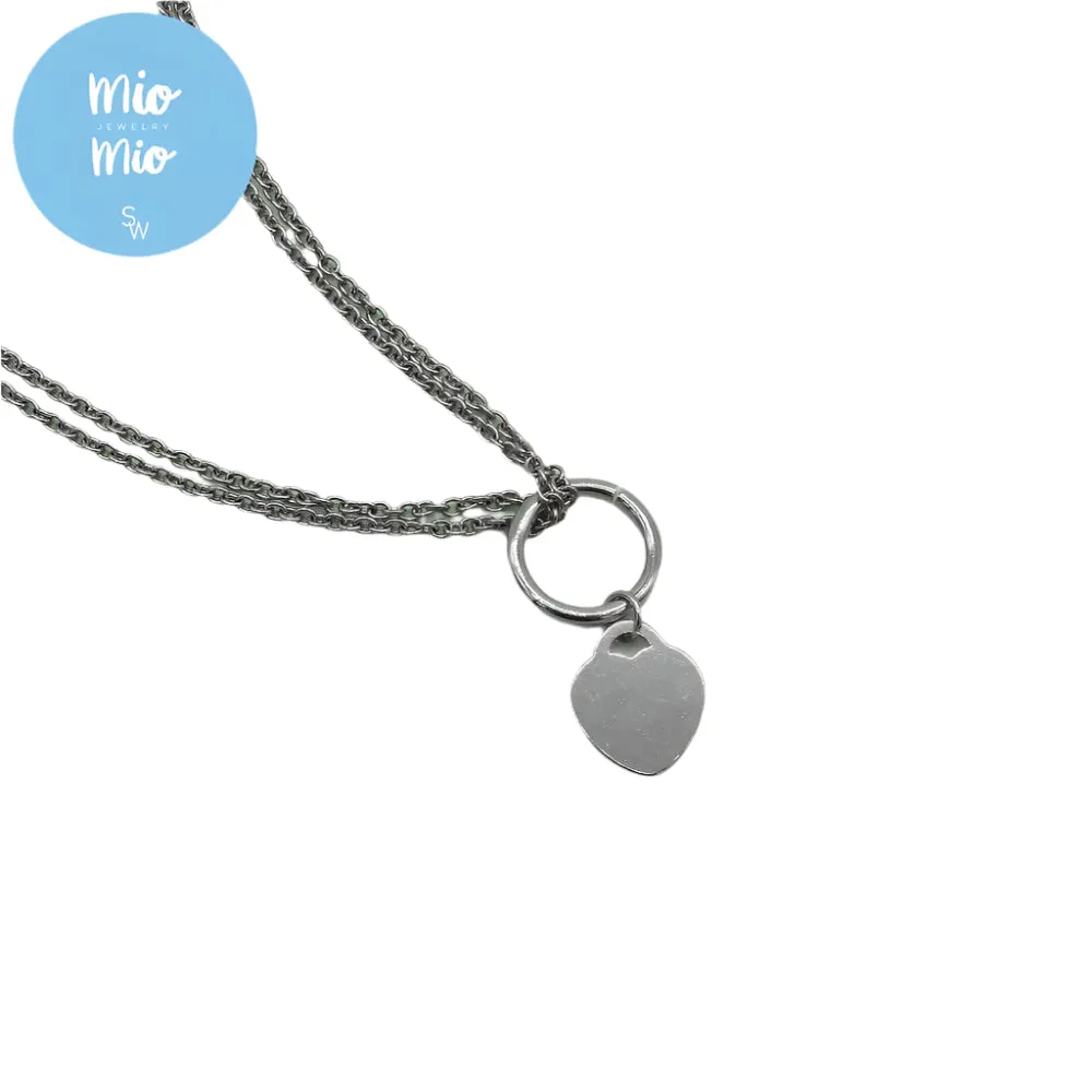 Layered Chain with Flat Heart Pendant Necklace