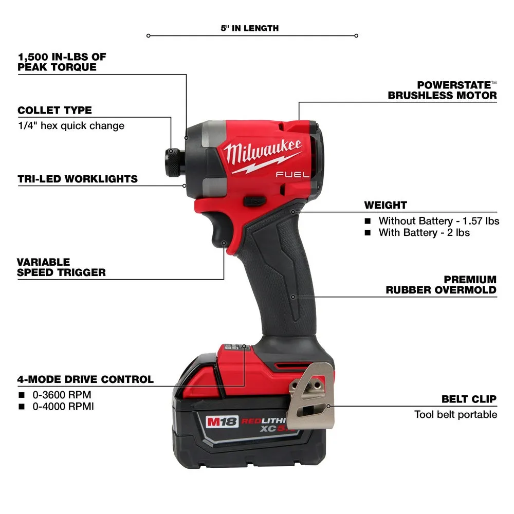 Milwaukee 3697-22HZ M18 FUEL 18V Cordless Drill / Driver Kit w/M18 FUEL HACKZALL