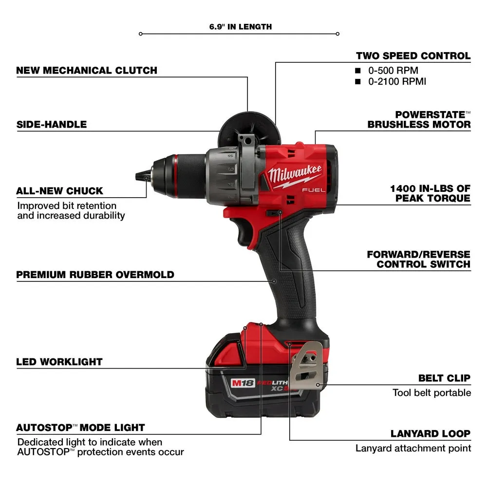 Milwaukee 3697-22HZ M18 FUEL 18V Cordless Drill / Driver Kit w/M18 FUEL HACKZALL
