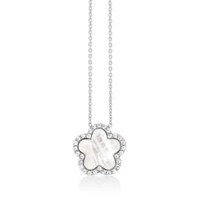 Mother of Pearl Clover Necklace Silver