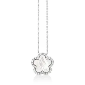 Mother of Pearl Clover Necklace Silver